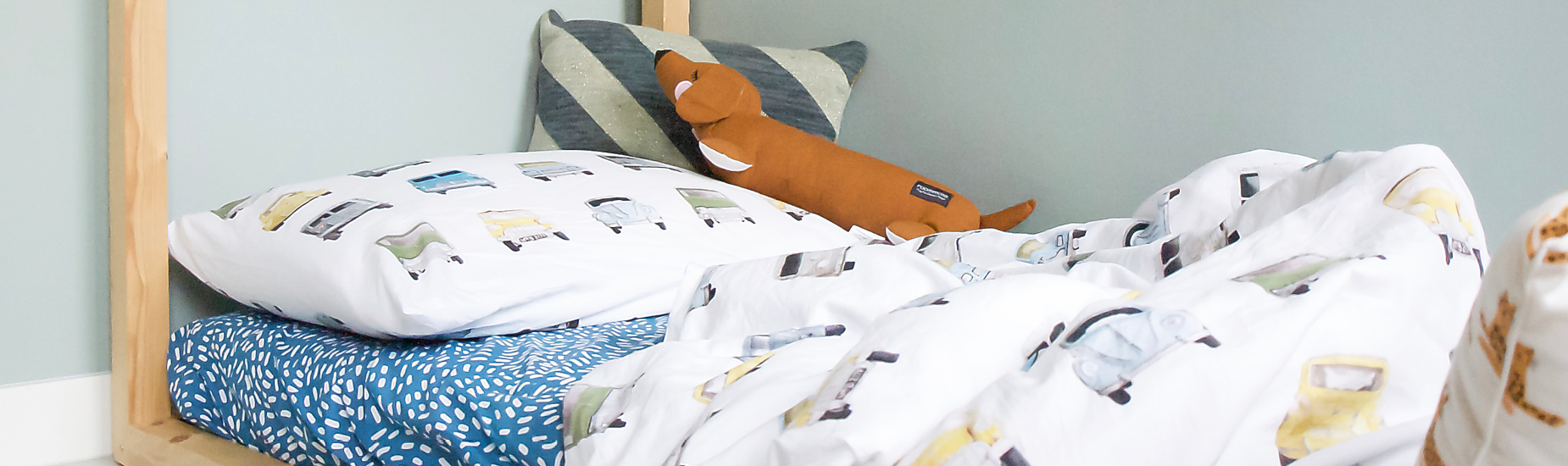 Fruit groente behang terugtrekken Welk bed en beddengoed kies ik voor mijn kind? - Designed For Kids